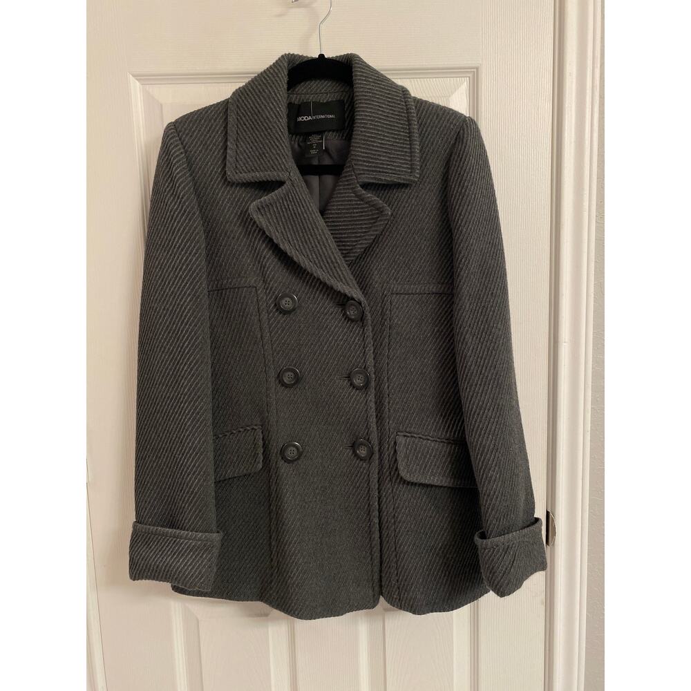 Vintage Moda International Grey Wool Blend Pea Coat Dark Medium  Dark Academia